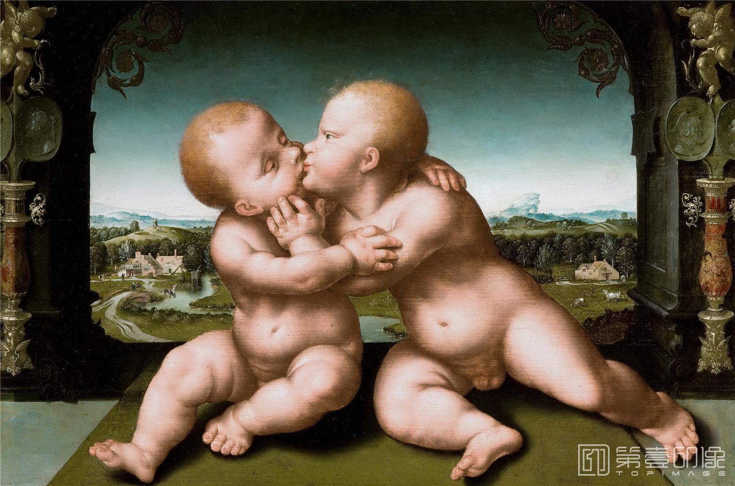 油画-荷兰莫瑞斯泰皇家美术馆Joos van Cleve - Christ and John the Baptist as Children-407